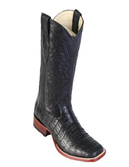 Los Altos Boots Men's Black Caiman Belly Wide Square Toe Boots