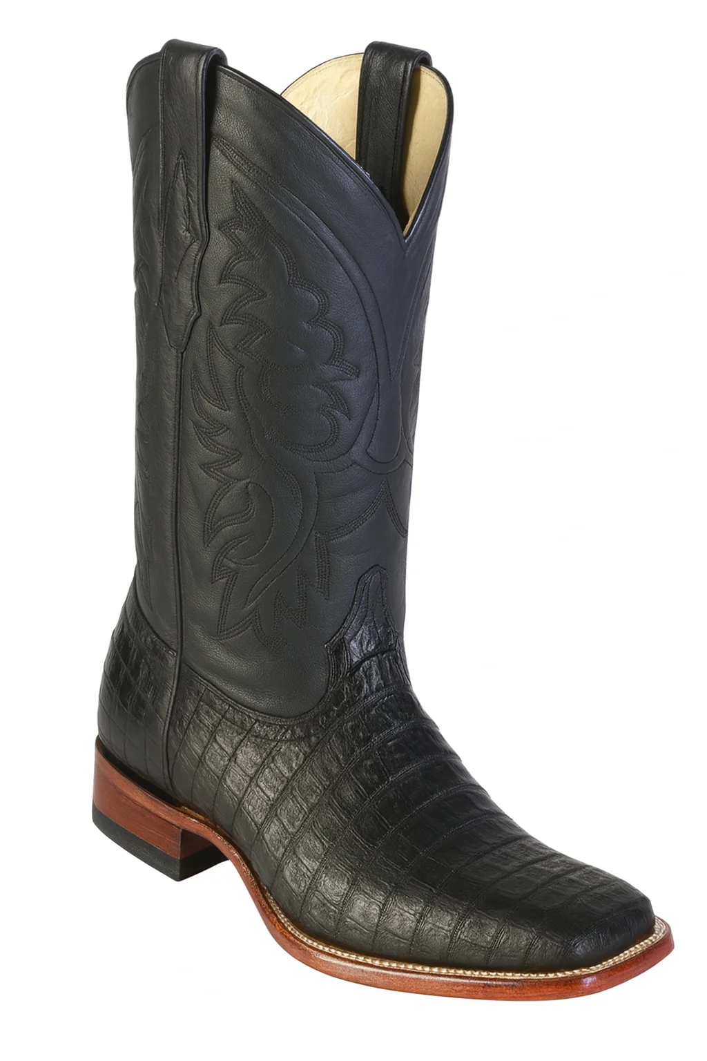 Los Altos Boots Men's Black Caiman Belly Wide Square Toe Boots - Image 10
