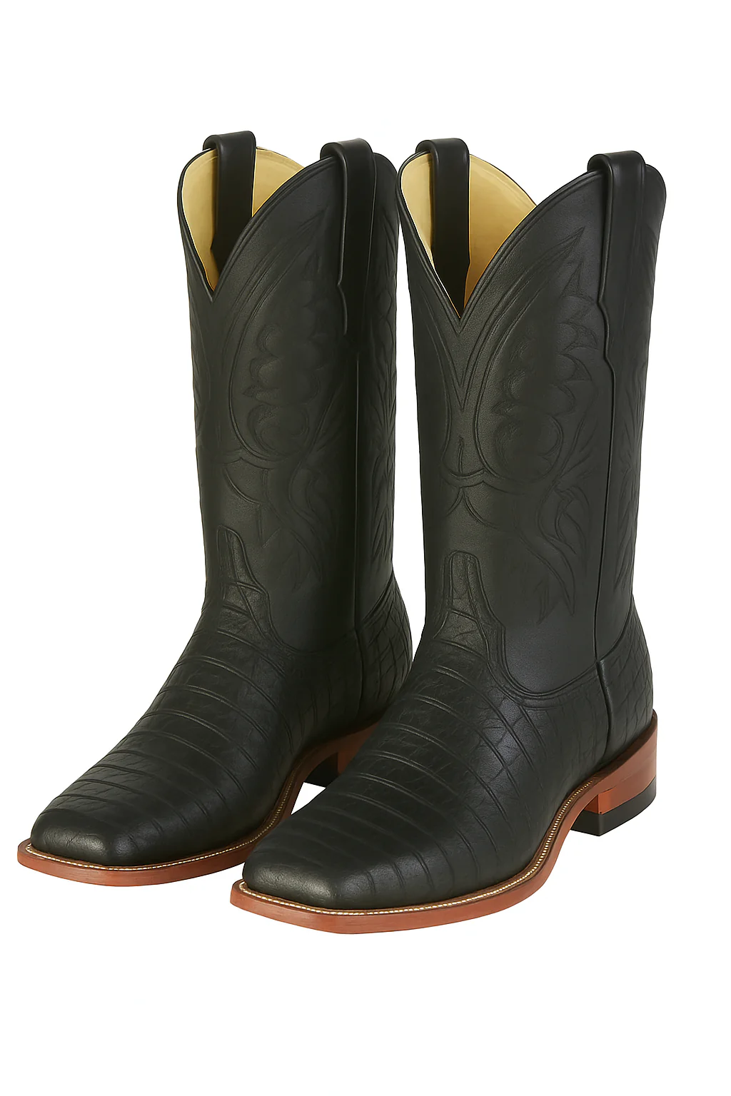 Los Altos Boots Men's Black Caiman Belly Wide Square Toe Boots - Image 3