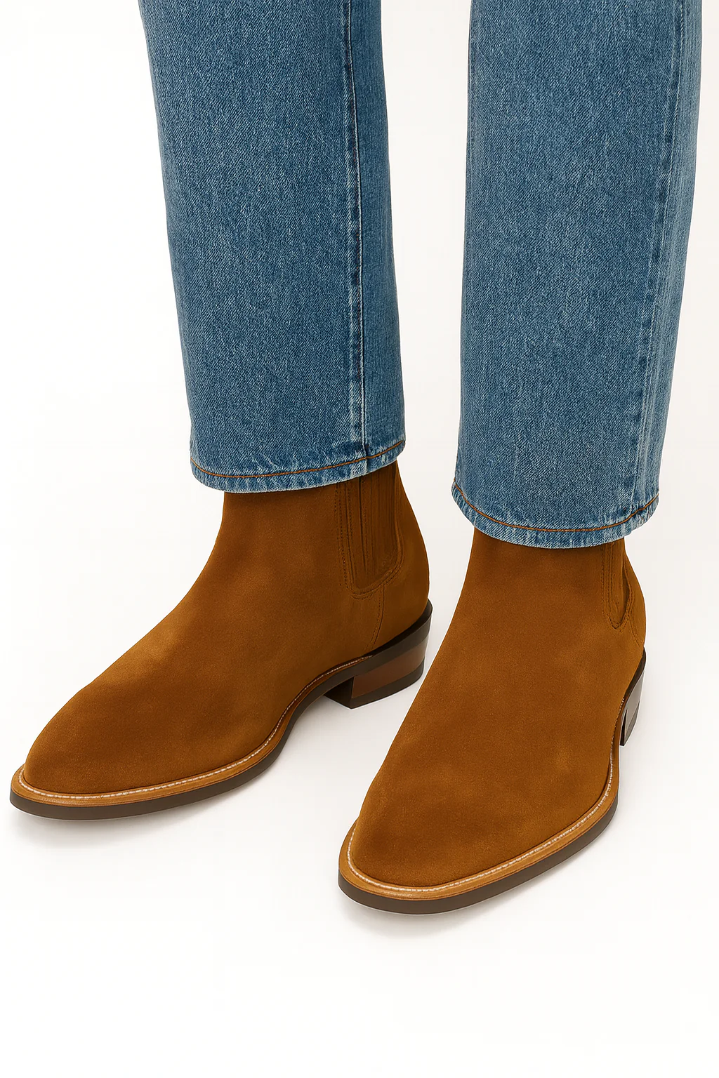 Los Altos Boots Men's Chelsea Charro Napa Leather/Suede Short Rubber Sole Natural Edge Boot ~ Botines Para Hombre Ankle Dress Style For Man - Image 2