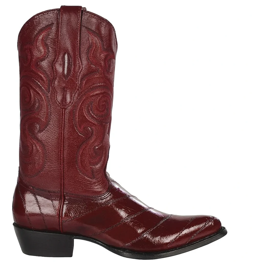 J Toe Cowboy Boots - J Toe Western Boots - Los Altos Boots - Mens Dress Cowboy Boot - Low Priced Burgundy Eel Cowboy Boots J-Toe- in Burgundy - Image 7