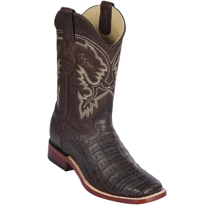 Los Altos Boots - Mens Dress Cowboy Boot - Low Priced Caiman Brown Square Toe Cowboy Boots - in Brown