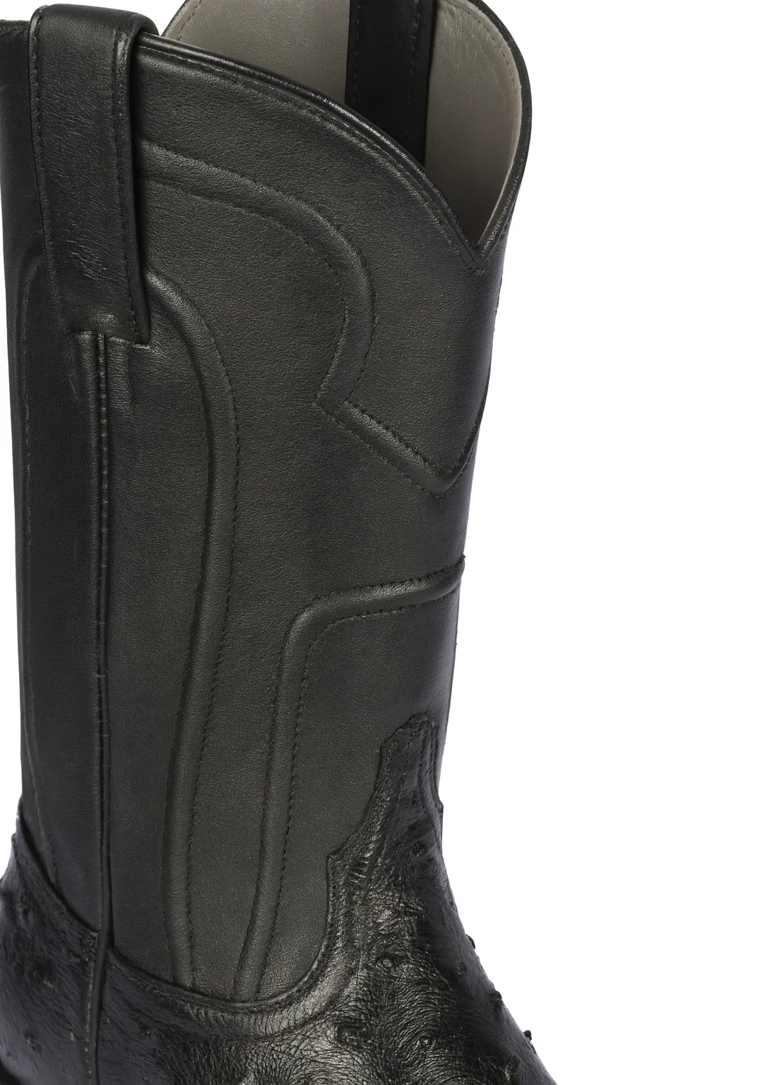 Los Altos Boots Men's Ostrich Roper Western Boots Black - Image 3