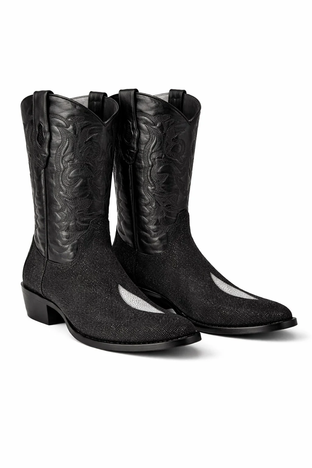 Los Altos Boots Single Stone Stingray R-Toe Black Cowboy Botas De Mantarraya - Mantarraya Boots - Image 2