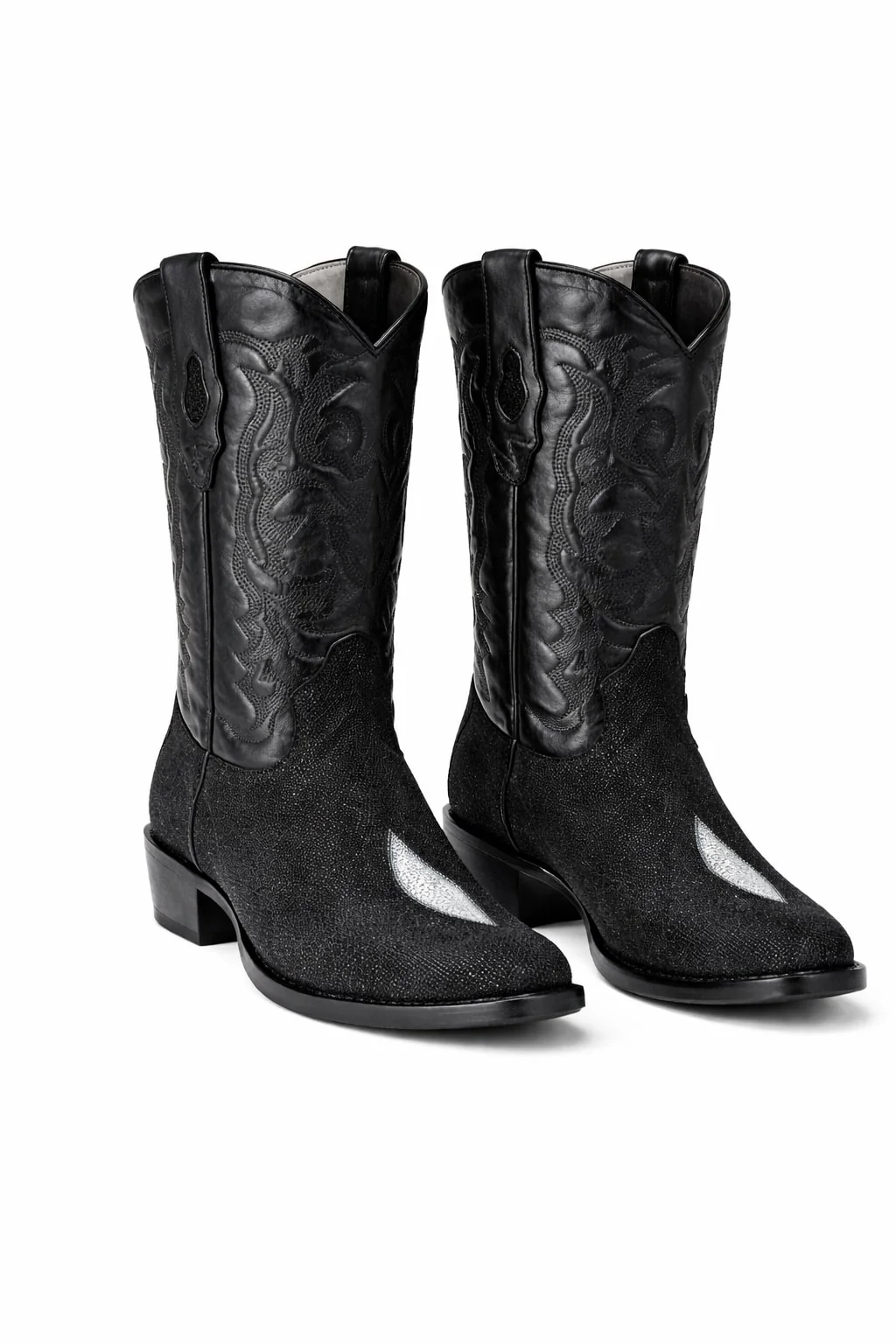 Los Altos Boots Single Stone Stingray R-Toe Black Cowboy Botas De Mantarraya - Mantarraya Boots - Image 4