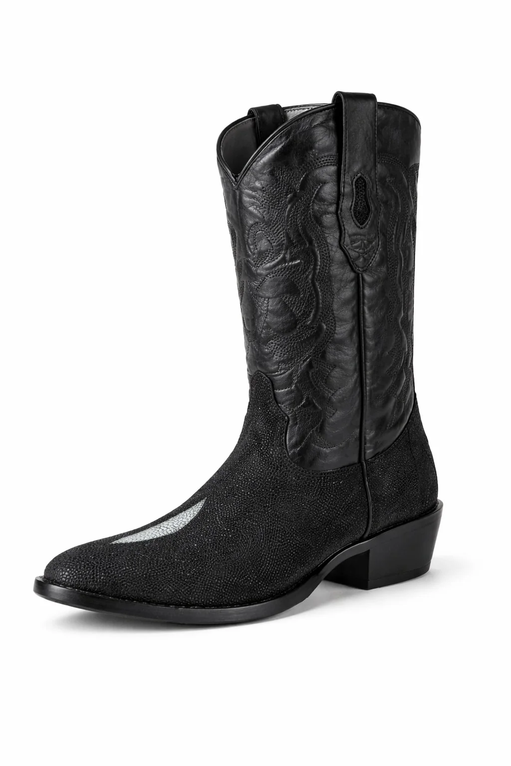 Los Altos Boots Single Stone Stingray R-Toe Black Cowboy Botas De Mantarraya - Mantarraya Boots - Image 5