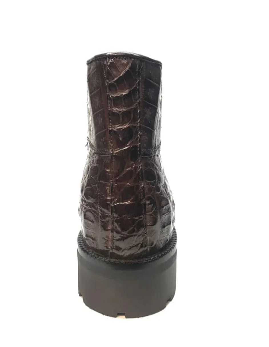 Los Altos Brown Hornback Crocodile Ankle Boots - Image 7
