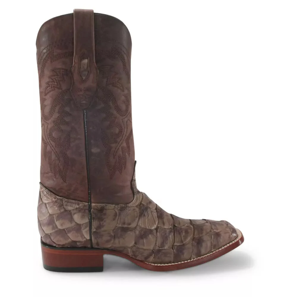 Los Altos Brown Matte Pirarucu Square Toe Boots - Image 2