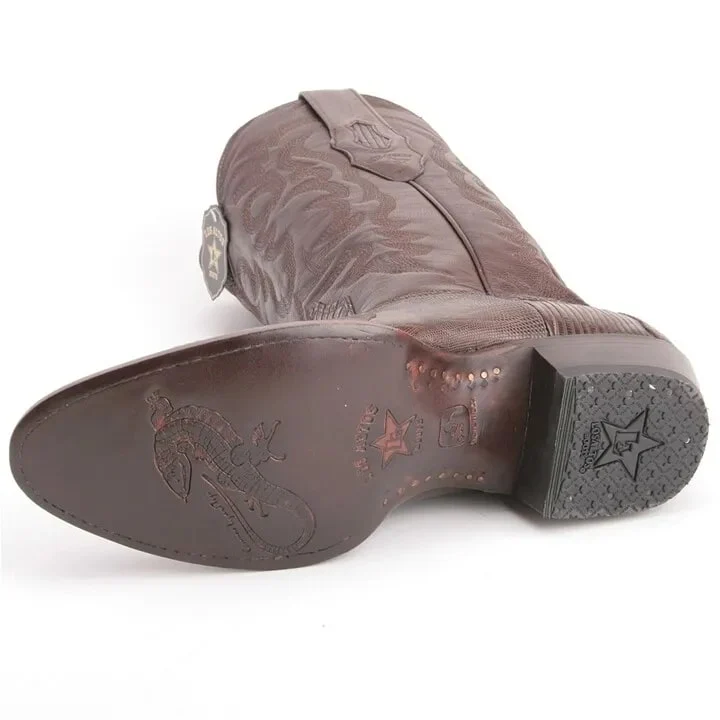 Los Altos Brown Snip Toe Boots Genuine Teju Lizard Skin - Image 3