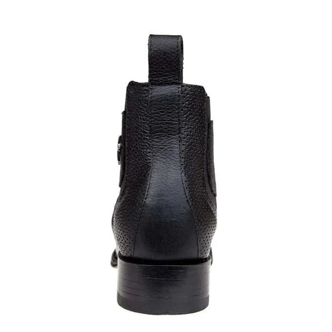 Los Altos Men's Wide Square Toe Caiman Belly Short Boots - Black - Image 6