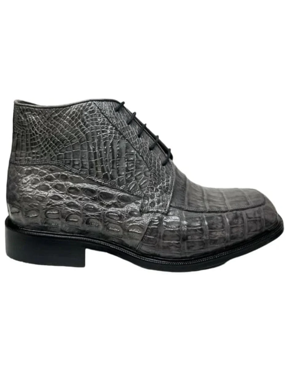 Los Altos Gray Crocodile Lace-Up Ankle Boots - Image 2