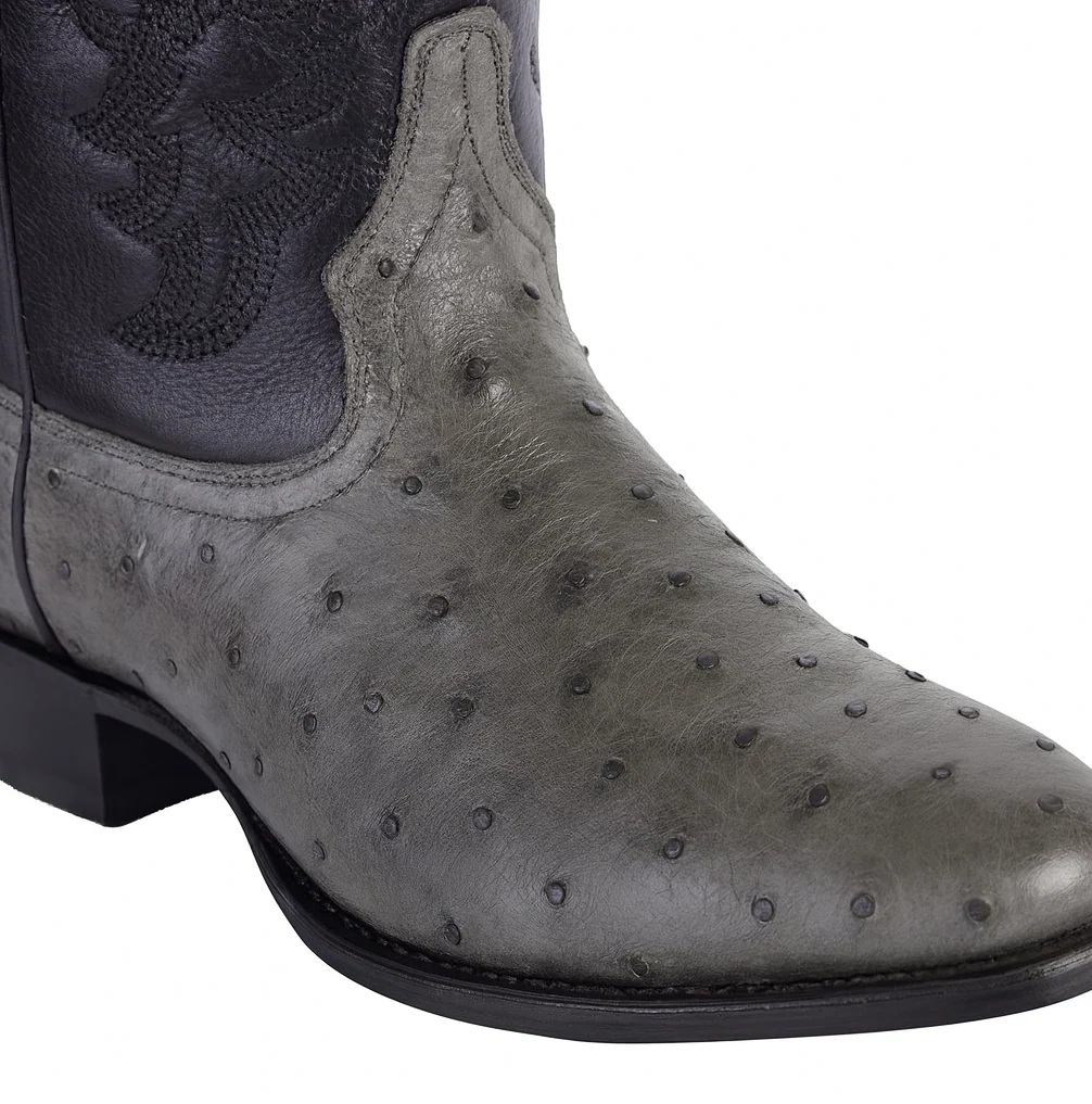 Los Altos Gray Genuine Ostrich Round Toe Boots - Image 4
