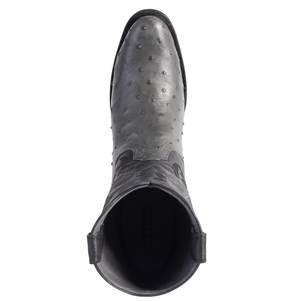 Los Altos Gray Genuine Ostrich Round Toe Boots - Image 5
