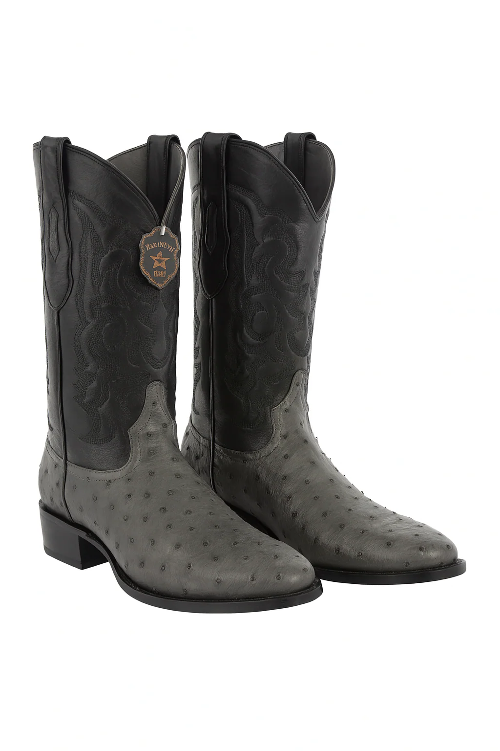 Los Altos Gray Genuine Ostrich Round Toe Boots - Image 6