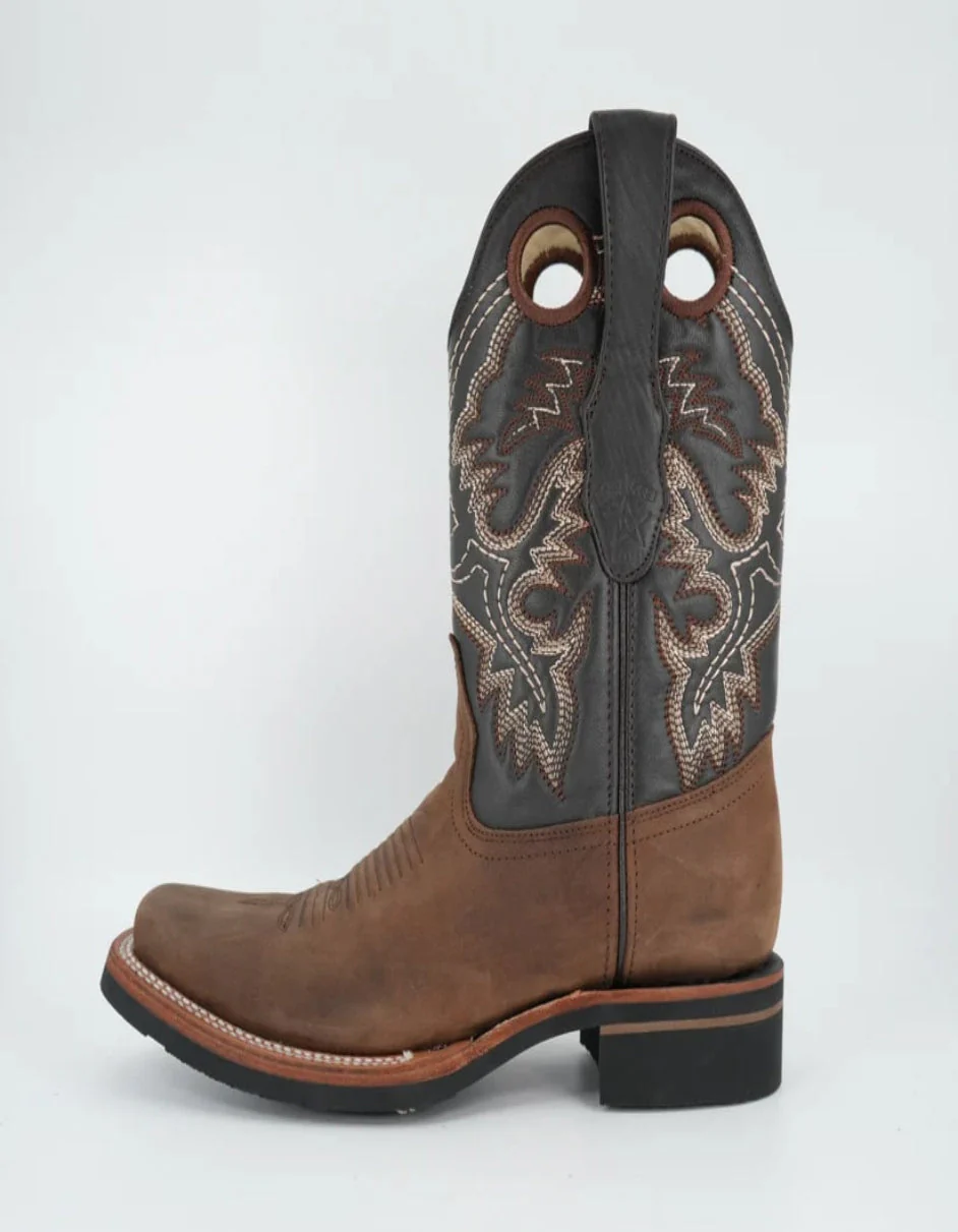 Los Altos Men’s Crazy Brown Wide Square Toe Rubber Sole Boot - Image 2