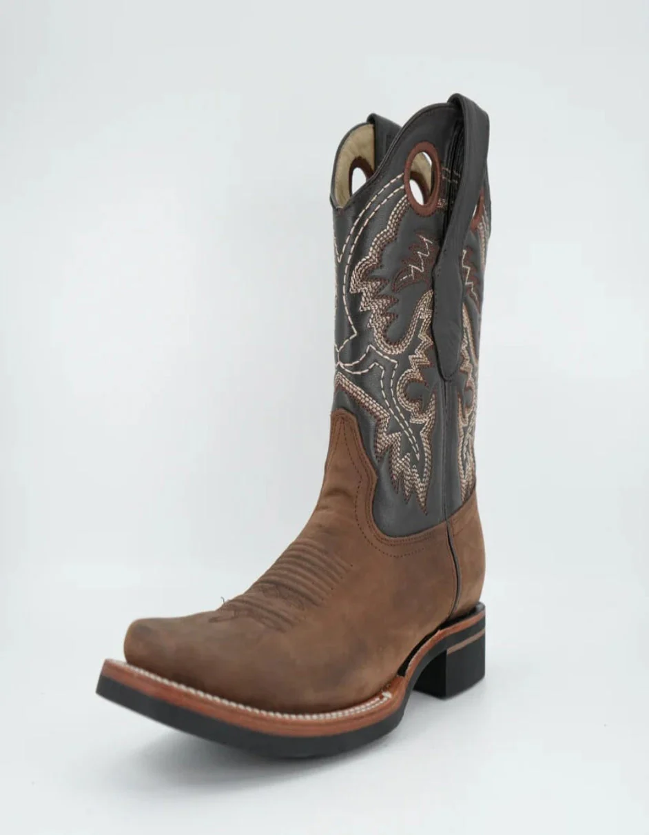 Los Altos Men’s Crazy Brown Wide Square Toe Rubber Sole Boot - Image 3