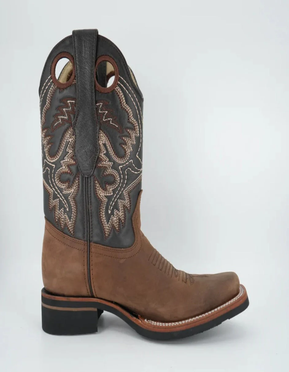 Los Altos Men’s Crazy Brown Wide Square Toe Rubber Sole Boot - Image 4