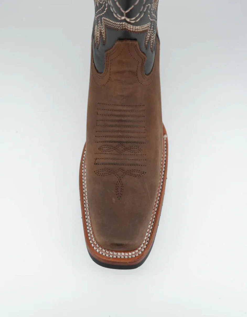 Los Altos Men’s Crazy Brown Wide Square Toe Rubber Sole Boot - Image 5