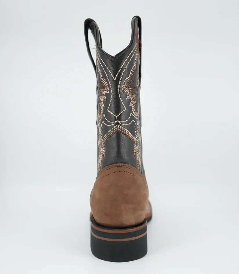 Los Altos Men’s Crazy Brown Wide Square Toe Rubber Sole Boot - Image 6