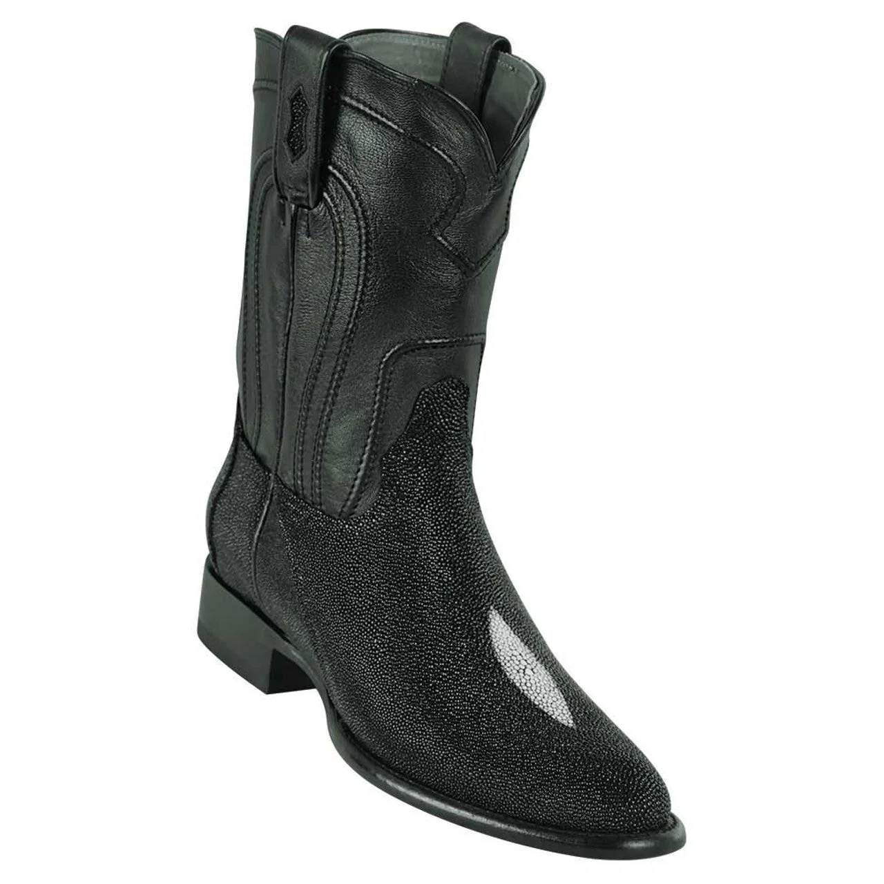 Los Altos Men's Single Stone Sting Ray Black Roper Toe Boots