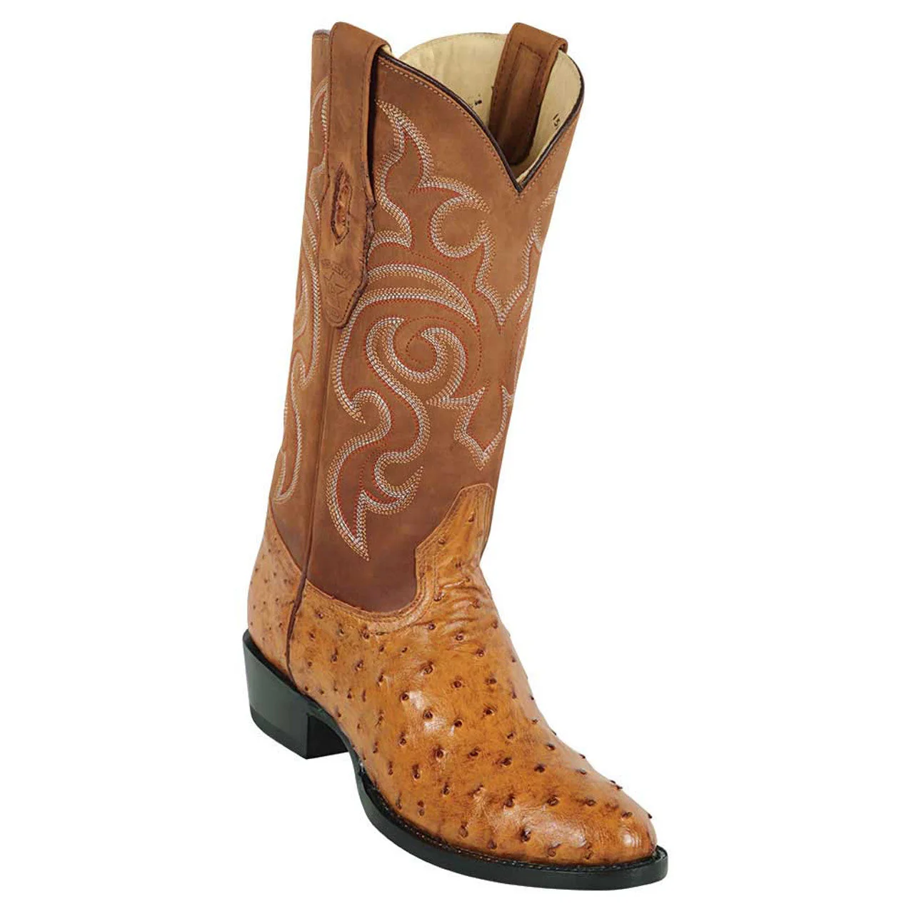 Los Altos Men's Amber Ostrich Round Toe Boots - Brown