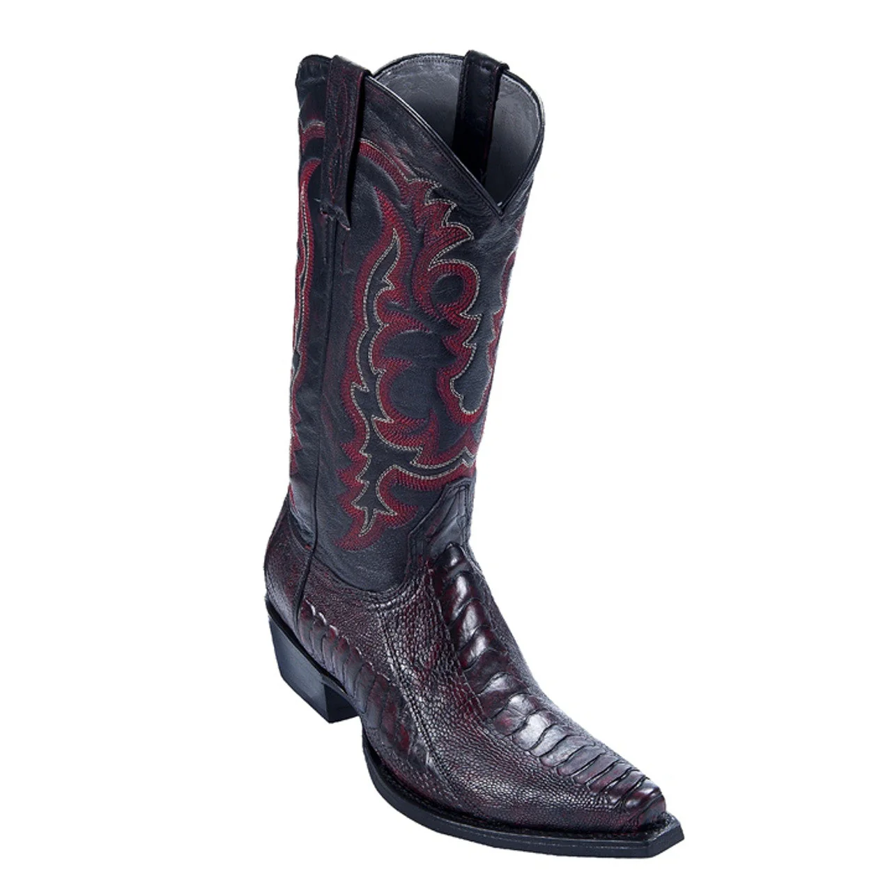 Los Altos Men's Black Cherry Ostrich Leg Snip Toe Boots