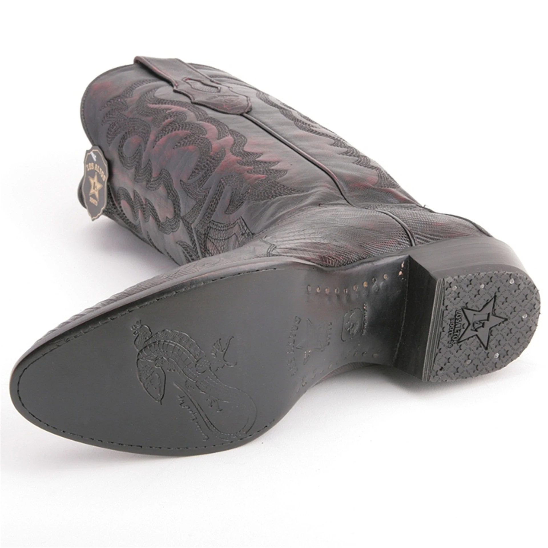 Los Altos Men's Black Cherry Teju Lizard Round Toe Boots - Image 2