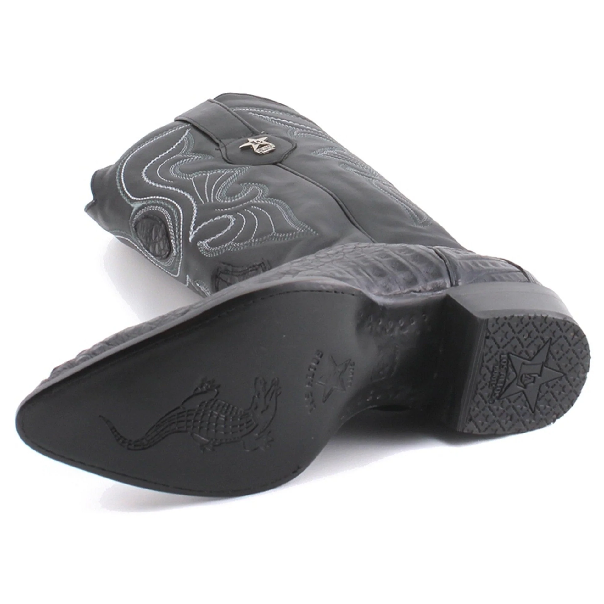 Los Altos Men's Black Genuine Caiman Hornback Boots - Image 4
