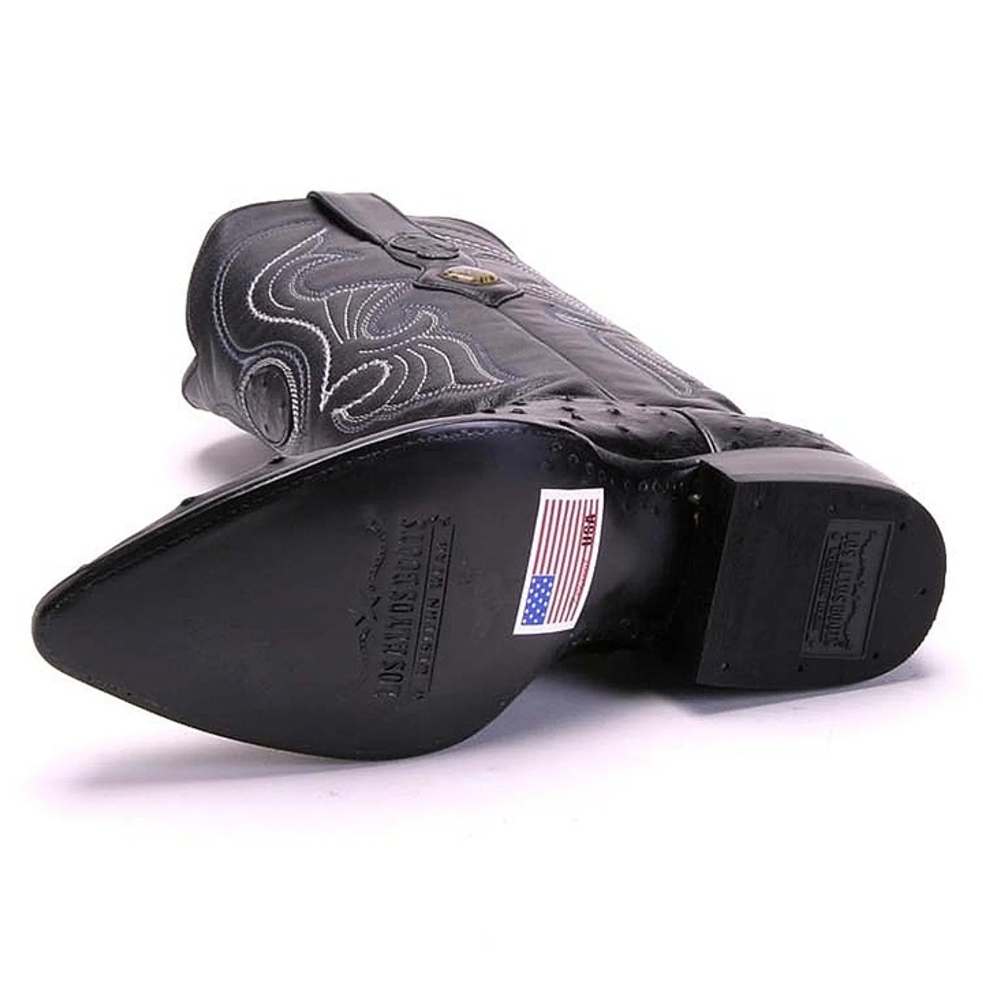 Los Altos Men's Black Genuine Full Quill Ostrich Boots - Image 2