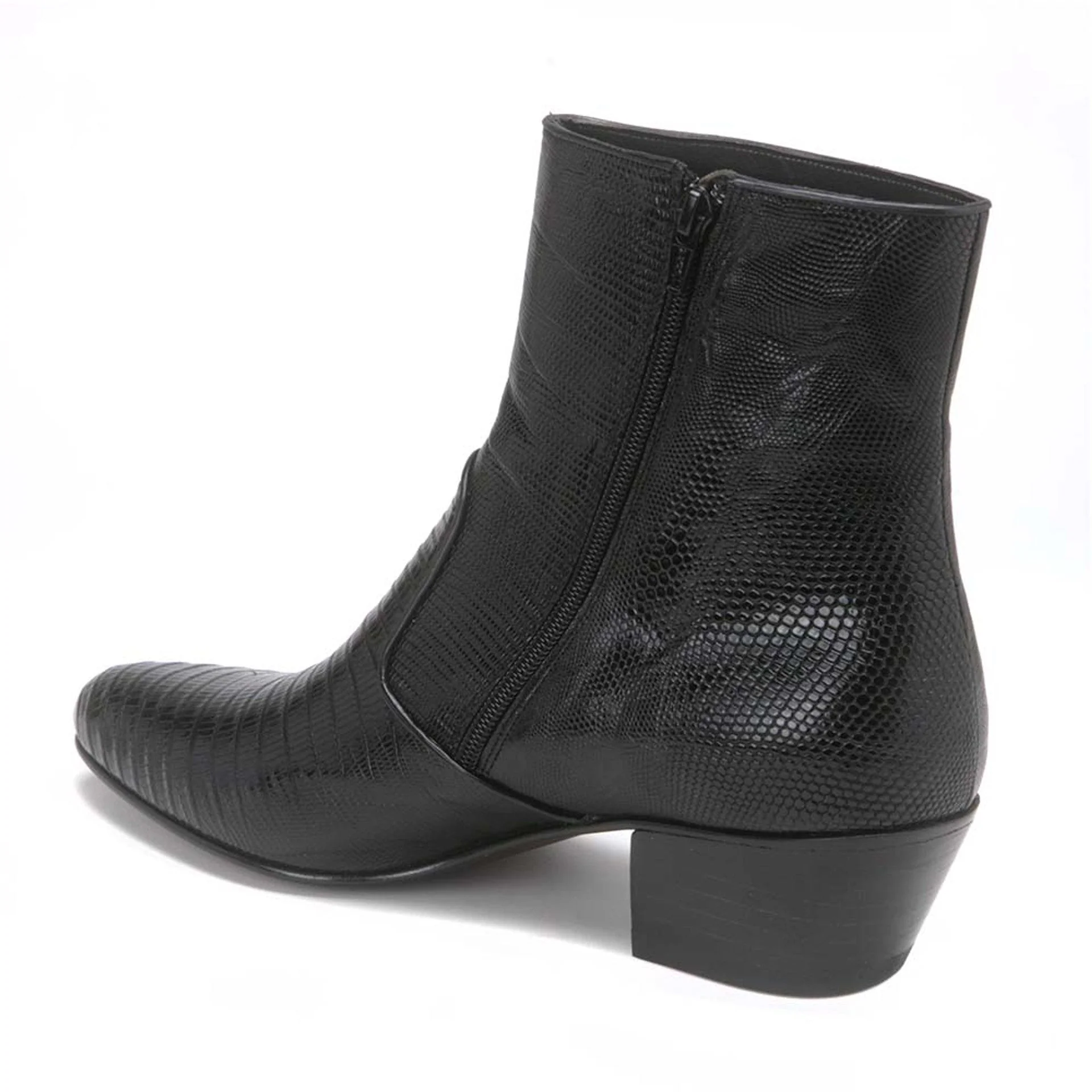 Los Altos Men's Black Genuine Lizard Leather Ankle Boots - Image 3