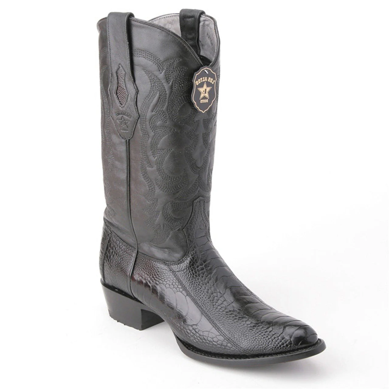 Los Altos Men's Black Genuine Ostrich Leg Round Toe Boots - Image 3