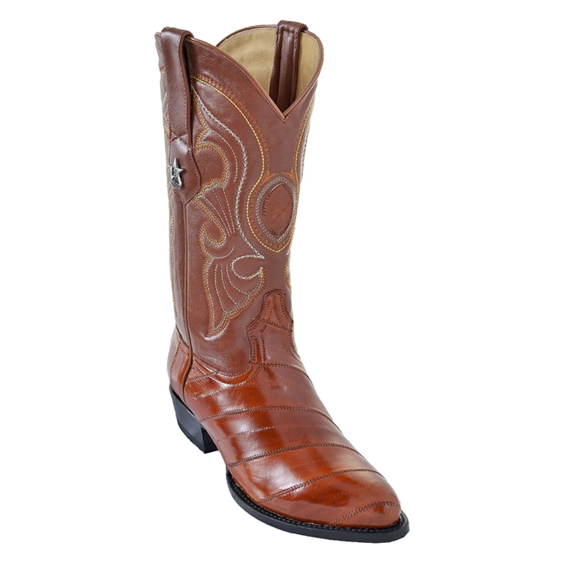 Los Altos Men's Brown Eel Leather Boots – White Stitch Detail - Image 2