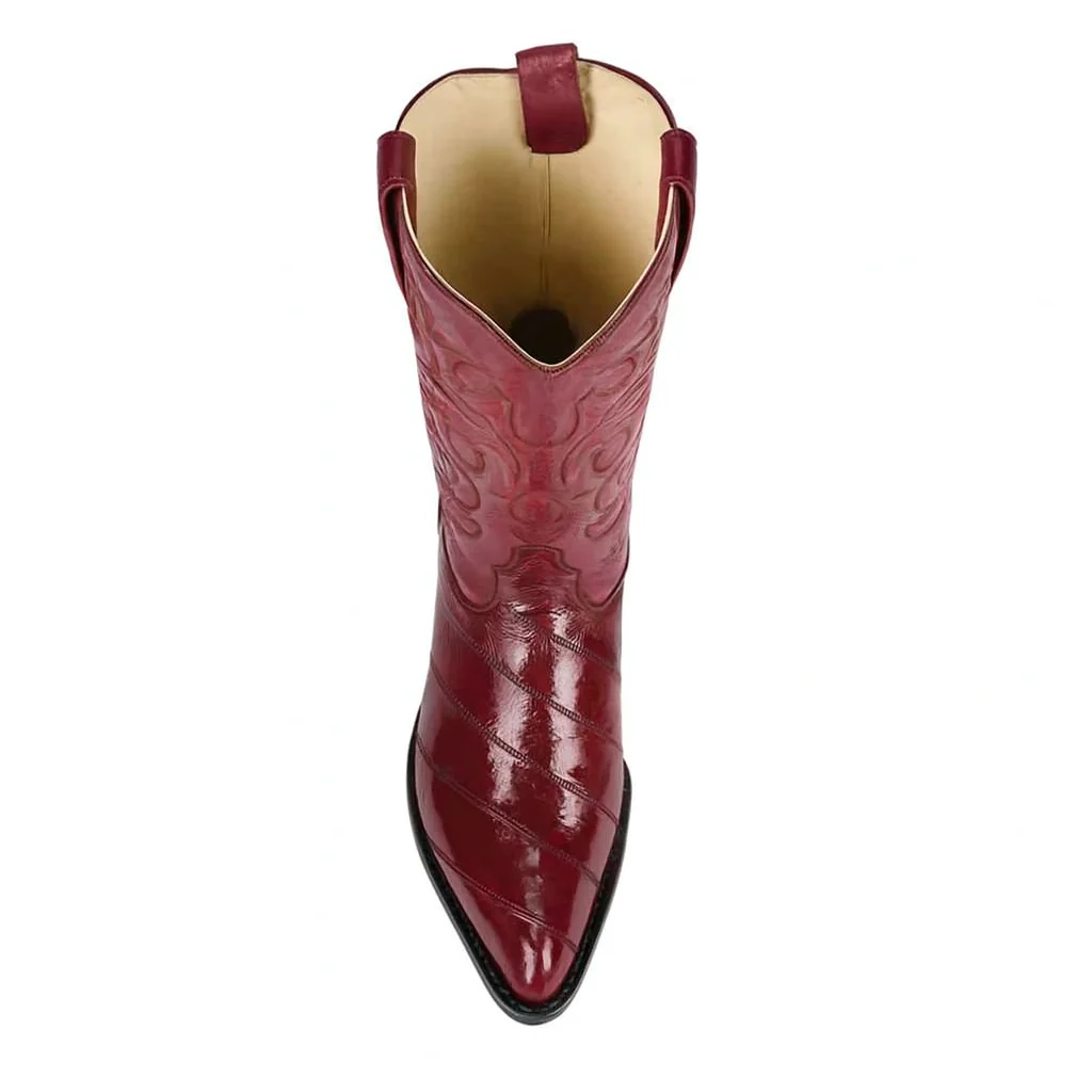 Los Altos Men's Burgundy Genuine Eel Skin J-Toe Boots - Image 4