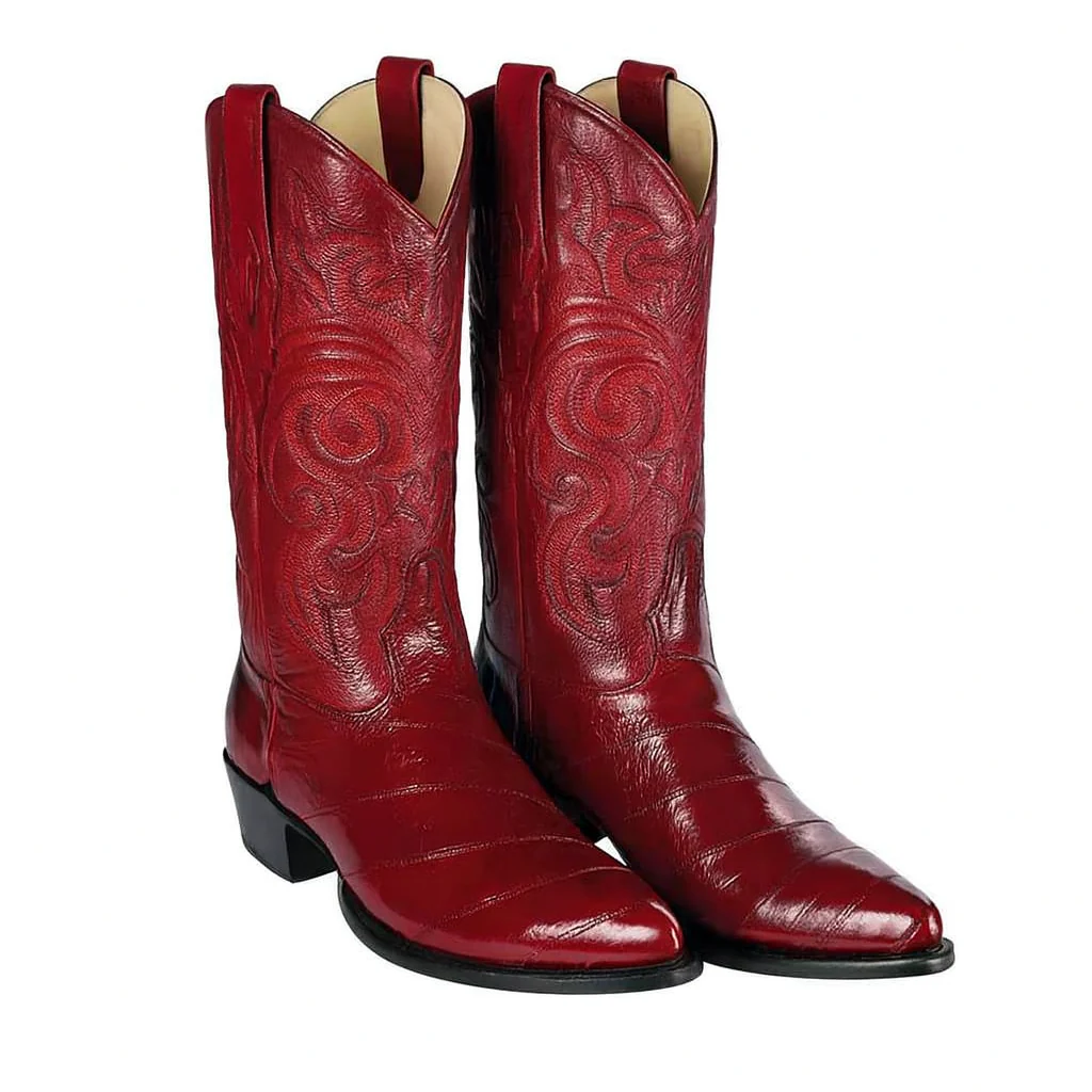 Los Altos Men's Burgundy Genuine Eel Skin J-Toe Boots - Image 6