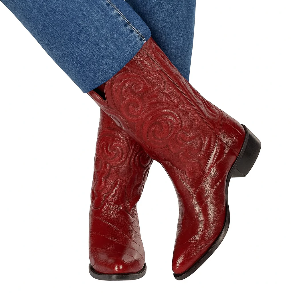 Los Altos Men's Burgundy Genuine Eel Skin J-Toe Boots - Image 7
