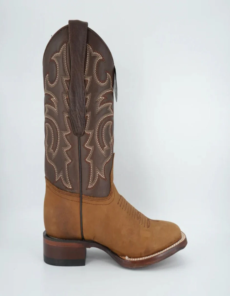 Los Altos Men's Crazy Leather Tan Wide Square Toe Boot - Image 5