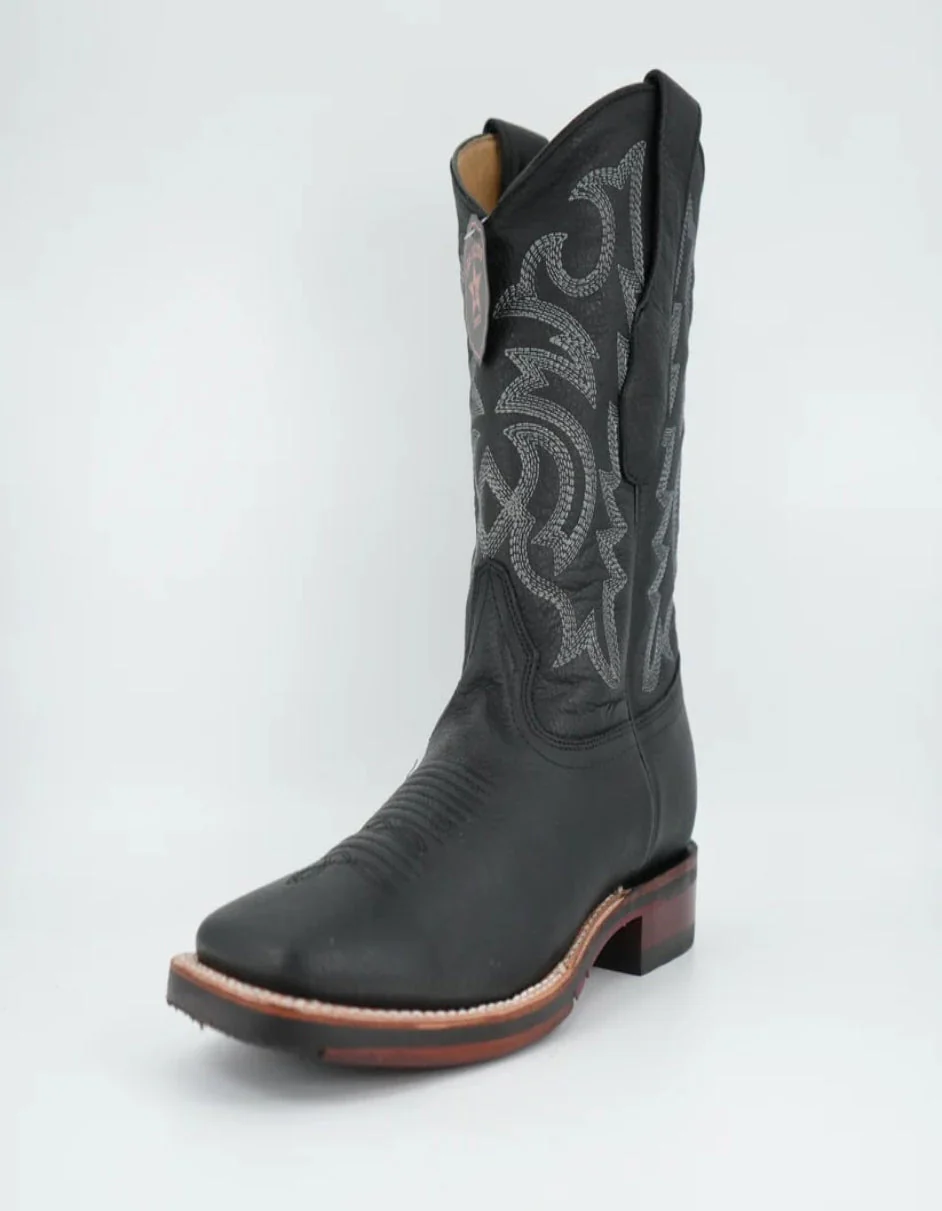 Los Altos Men's Grisly Black Wide Square Toe Rubber Sole Boot - Image 4