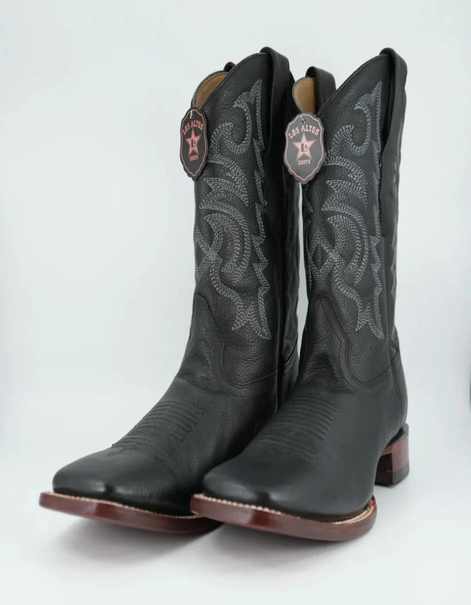 Los Altos Men's Grisly Leather Black Wide Square Toe Boot - Image 6