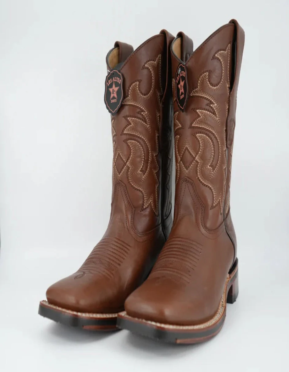 Los Altos Men's Brown Leather Wide Square Toe Rubber Sole Boot