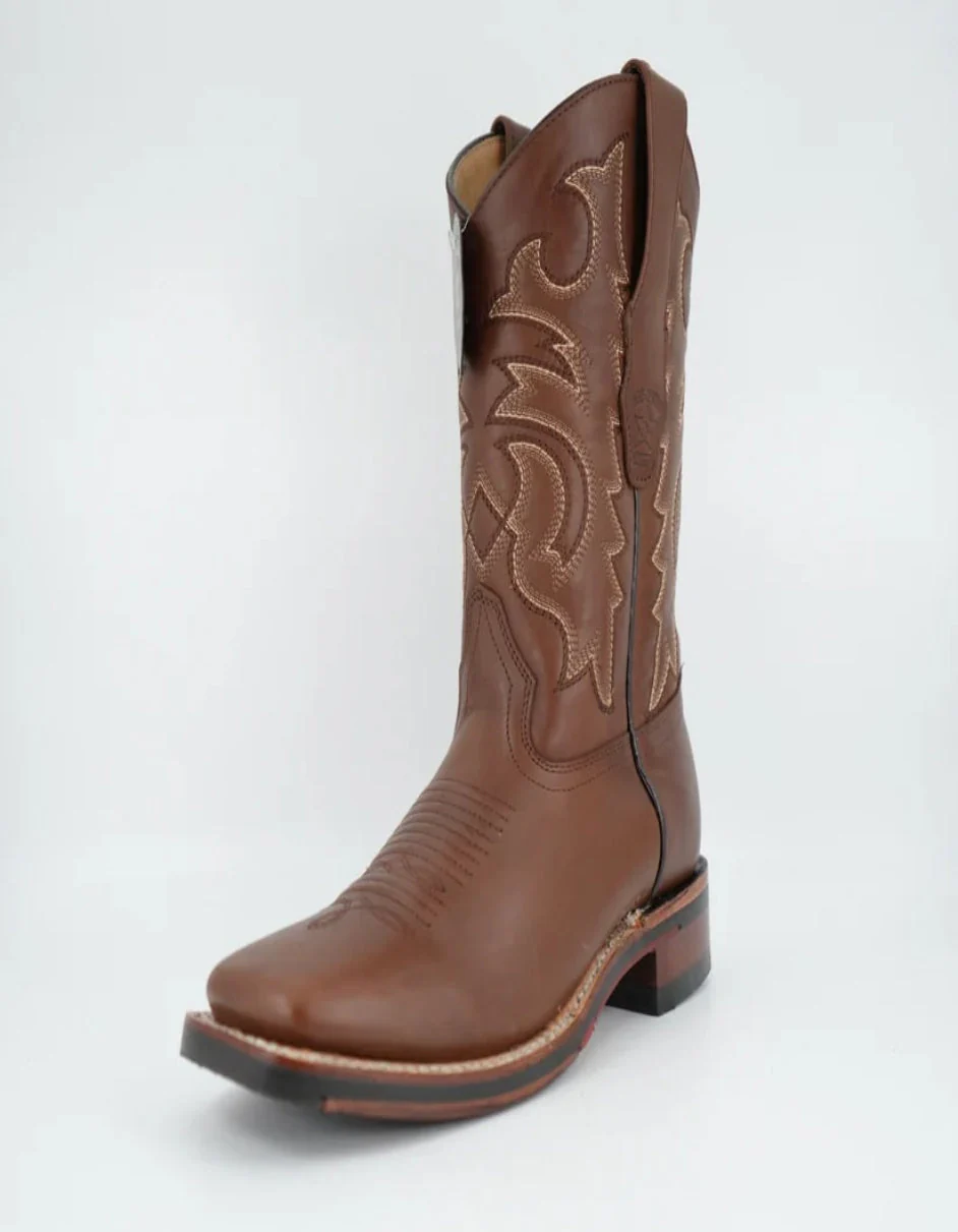 Los Altos Men's Brown Leather Wide Square Toe Rubber Sole Boot - Image 6