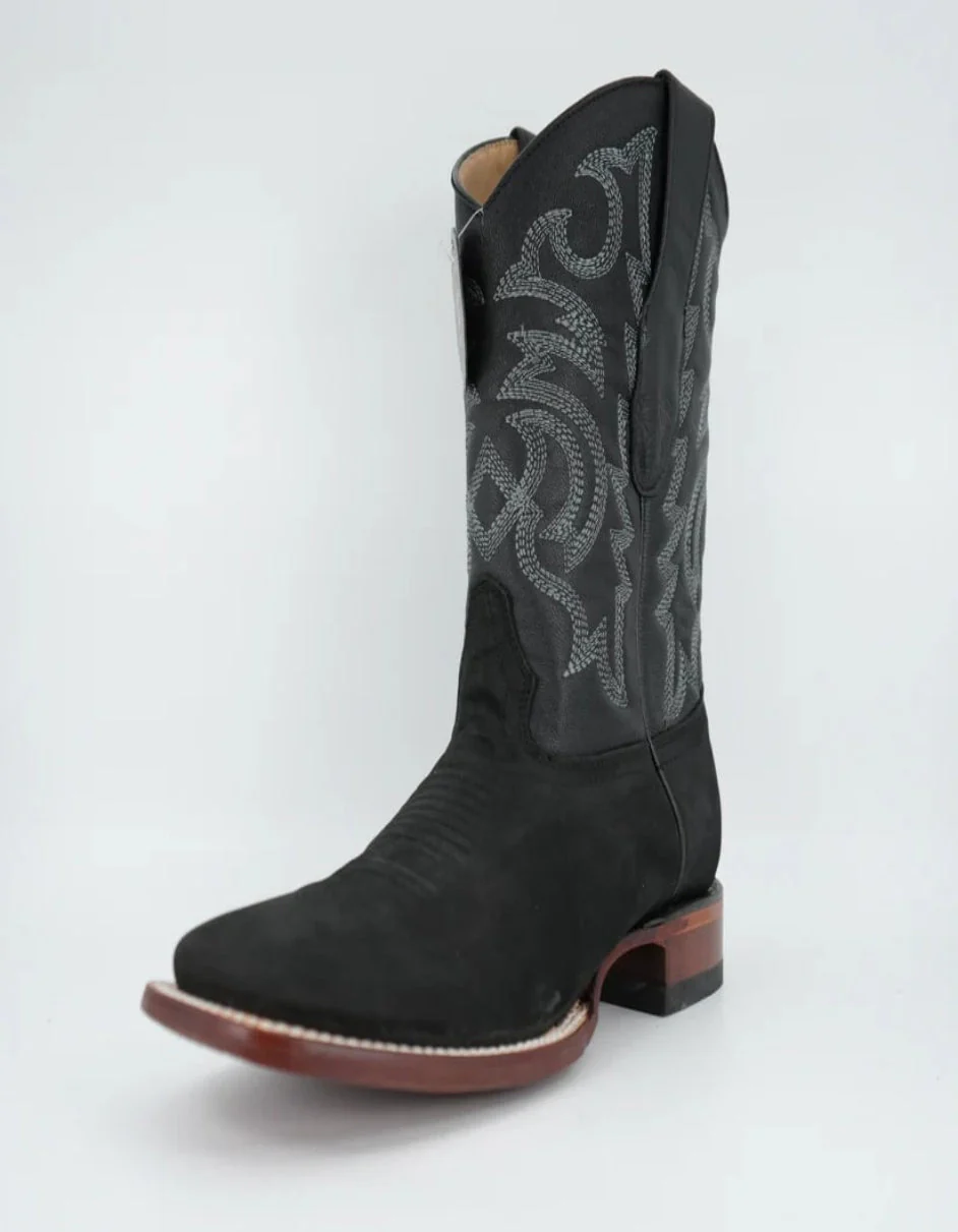 Los Altos Men's Nobuck Black Wide Square Toe Boot - Image 4