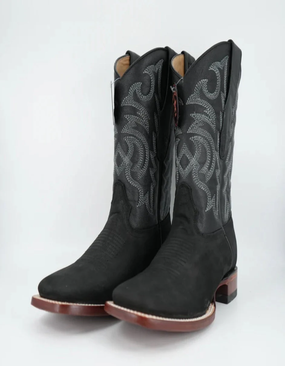Los Altos Men's Nobuck Black Wide Square Toe Boot - Image 6