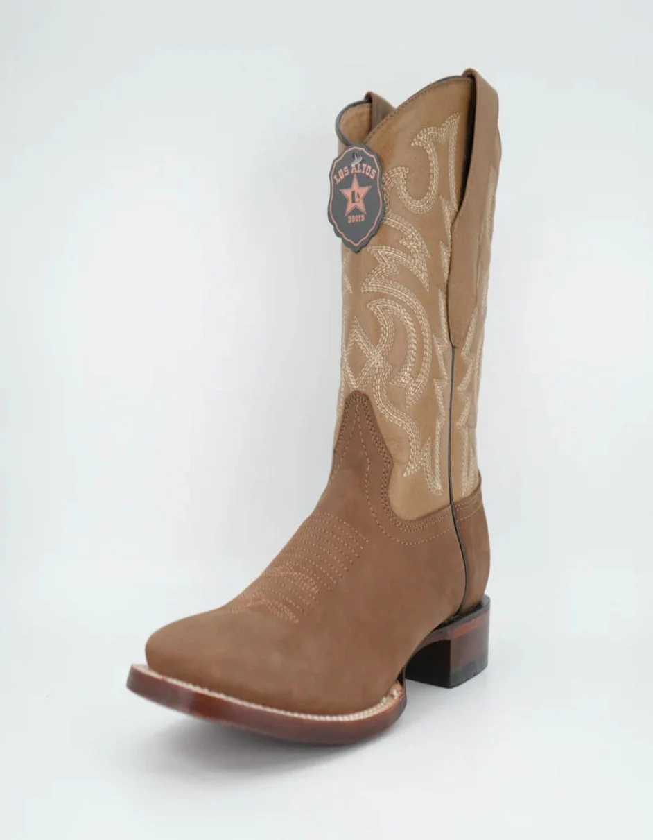 Los Altos Men's Nobuck Taupe Wide Square Toe Boot - Image 5