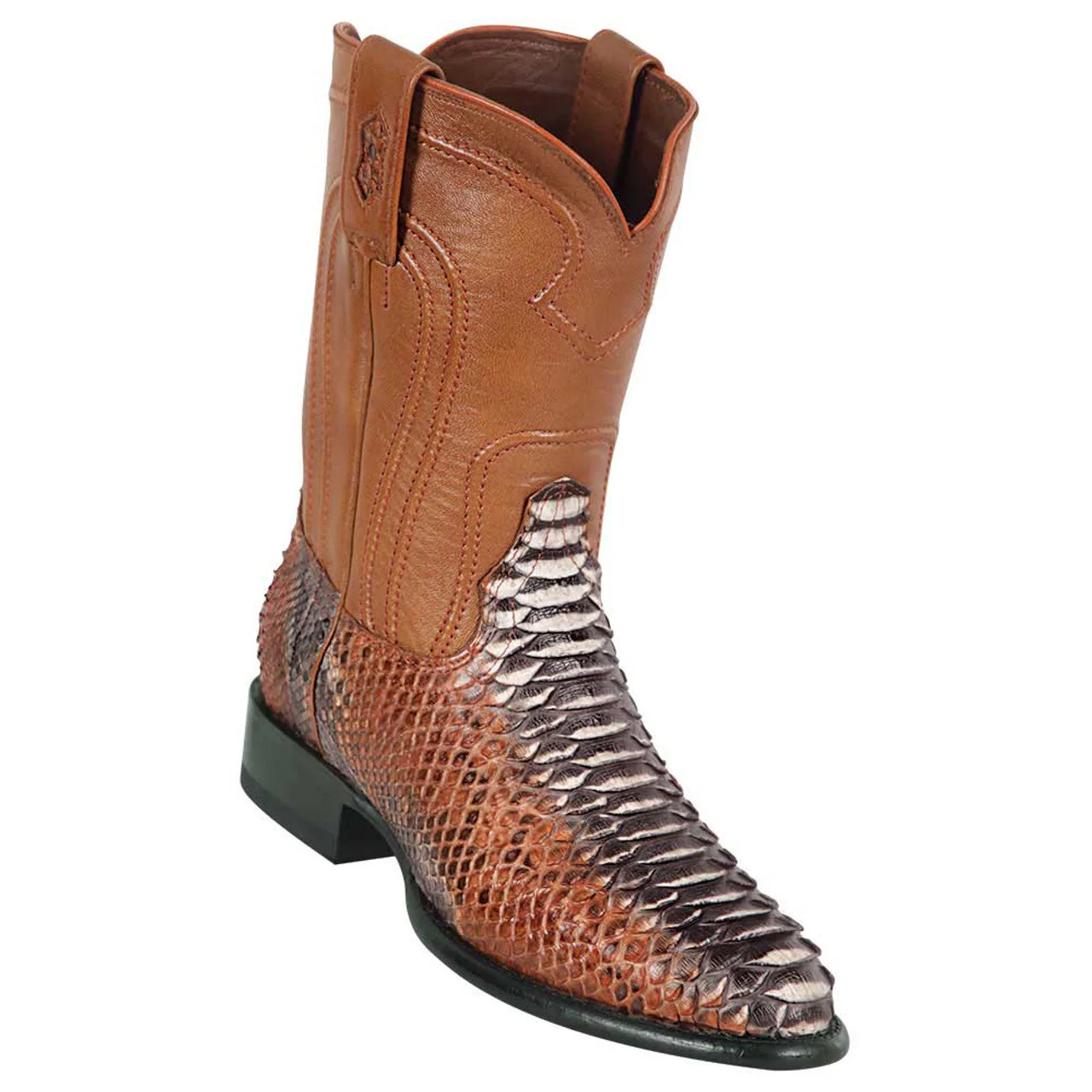 Los Altos Python Roper Toe Boots in Rustic Cognac
