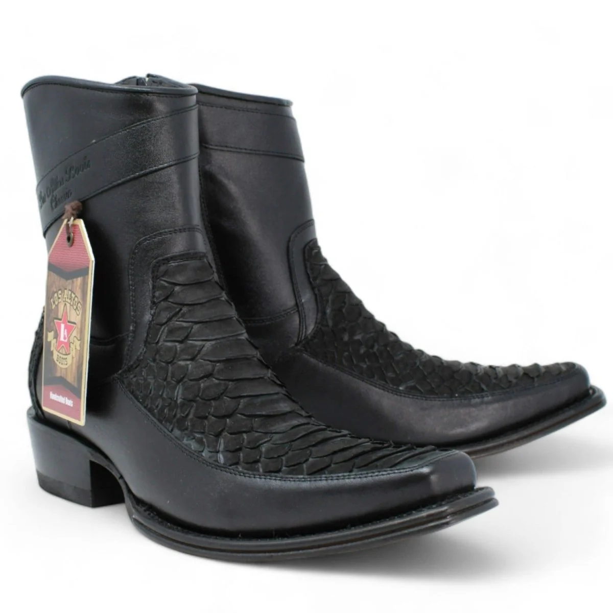 Los Altos Men's Original Python Skin European Toe Short Boots - Black 76BFN5705 - Image 2