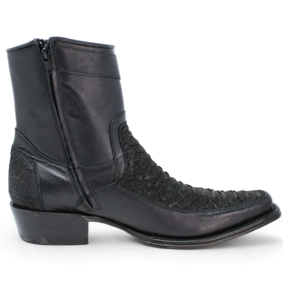 Los Altos Men's Original Python Skin European Toe Short Boots - Black 76BFN5705 - Image 3