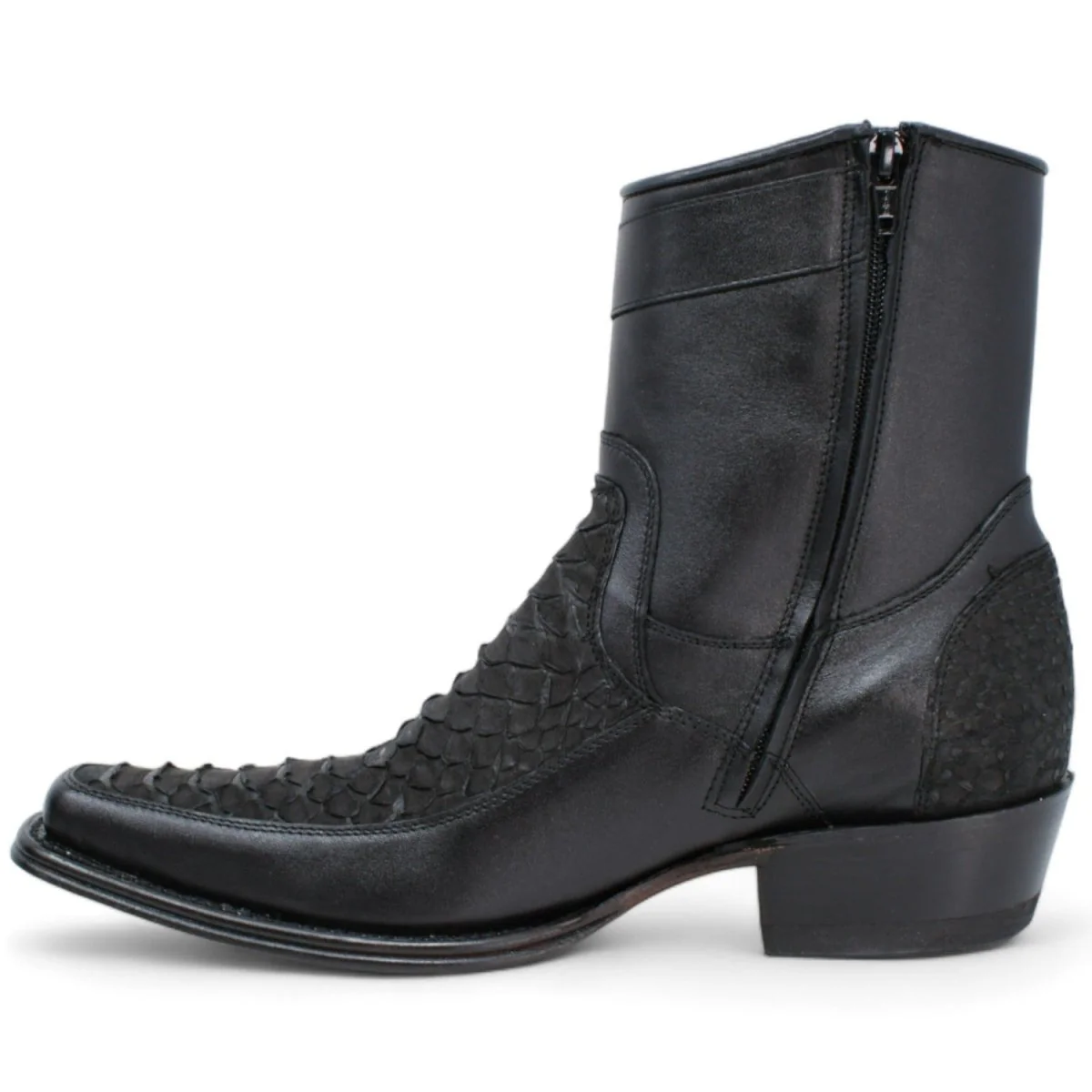 Los Altos Men's Original Python Skin European Toe Short Boots - Black 76BFN5705 - Image 4