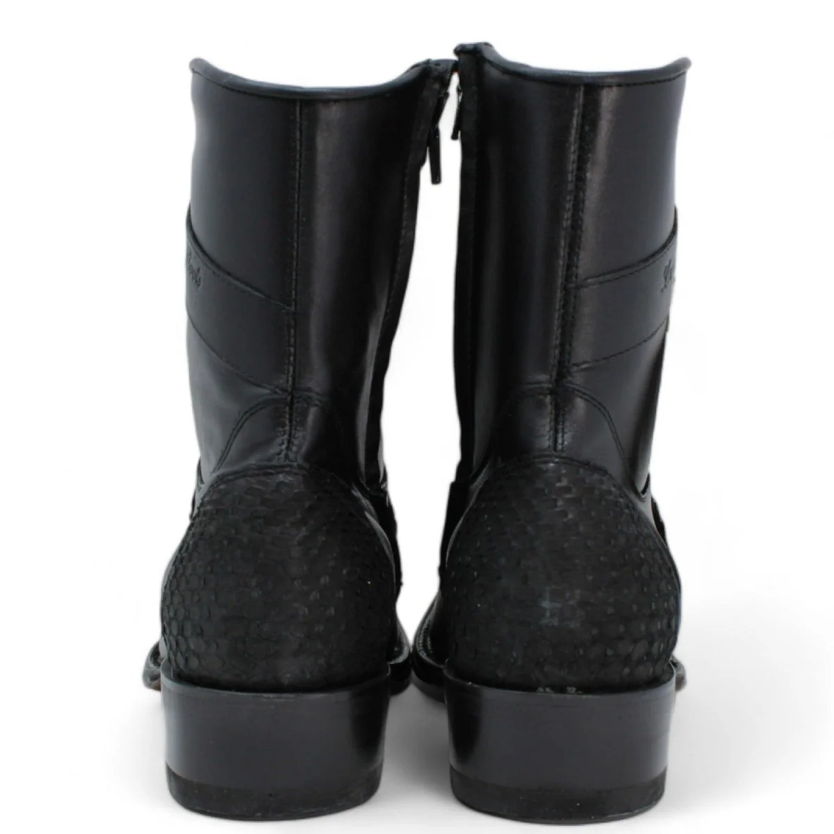 Los Altos Men's Original Python Skin European Toe Short Boots - Black 76BFN5705 - Image 5