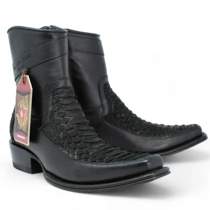 Los Altos Men's Original Python Skin European Toe Short Boots - Black