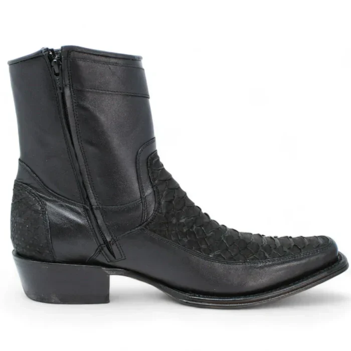 Los Altos Men's Original Python Skin European Toe Short Boots - Black - Image 2